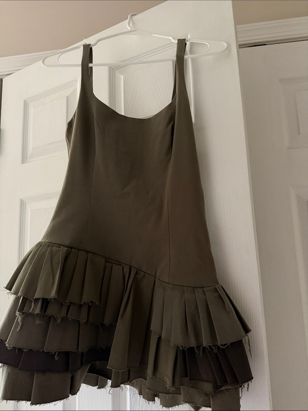 Zara Olive Tiered Ruffle Mini Dress